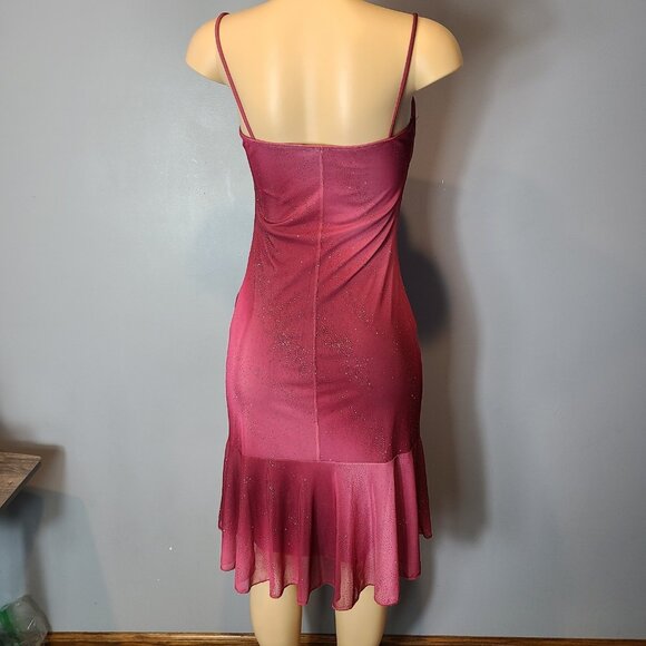 Vtg 90s Y2K Taboo Pink Glitter Asymmetrical Fairy Babydoll Dress Size M Ruched - Picture 5 of 10